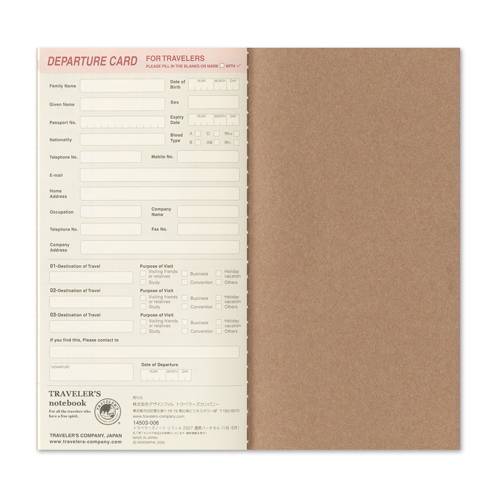 TRAVELER'S DIARY 2027 REGUALR SIZE WEEKLY VERTICAL (14503006)