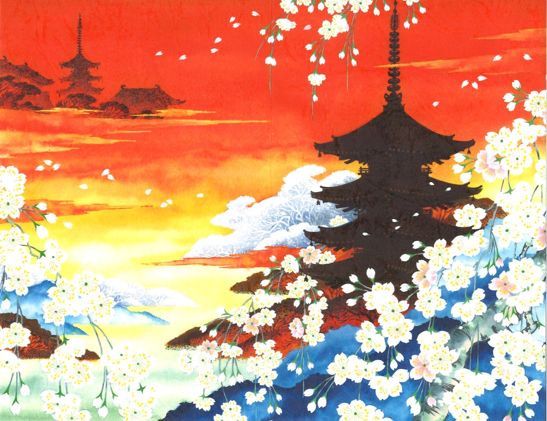 [BLANK]  SUN SET: TEMPLE & SAKURA (F25-943)
