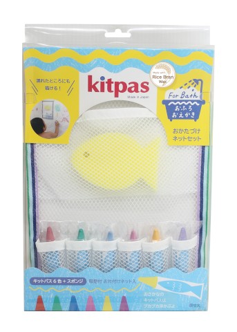 KITPAS RICE BRAN WAX BATH CRAYONS 6 COLORS SET [W/ YELLOW SPONGE]