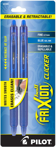FRIXION BALL CLICKER ERASABLE 0.7MM 2 PACK INK:BLUE