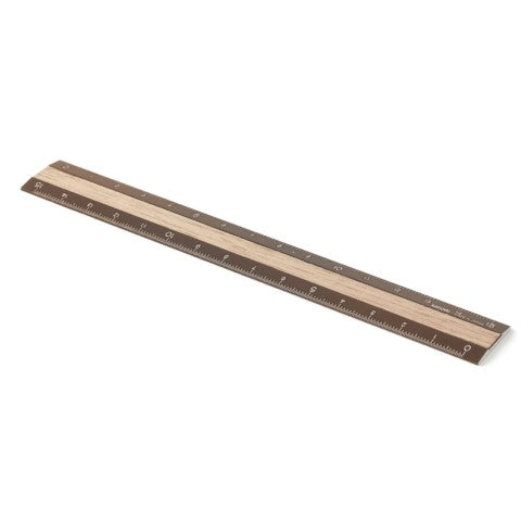 ALUMINUM WOODEN RULER 15CM BROWN