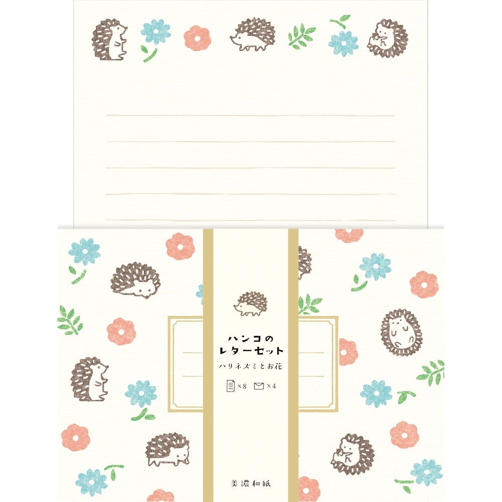 HANKO LETTER SET – HEDGEHOG & FLOWERS (LLH7)